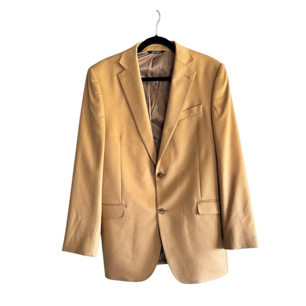 Saks Fifth Avenue 100% Cashmere Camel Sport Coat Blazer 42L Slim Fit Classic